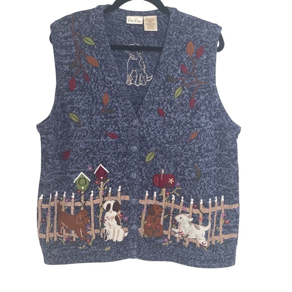 Bobbie Brooks Jackets & Blazers - Bobbie Brooks Woman Blue Marled Dog Fence Embroidery Knit‎ Vest 18W 20W